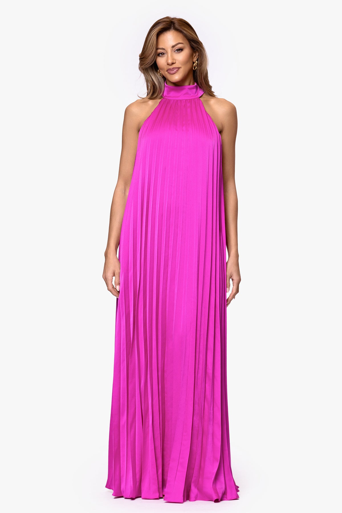 XSCAPE "Klaudine" Satin Mock Neck Dress