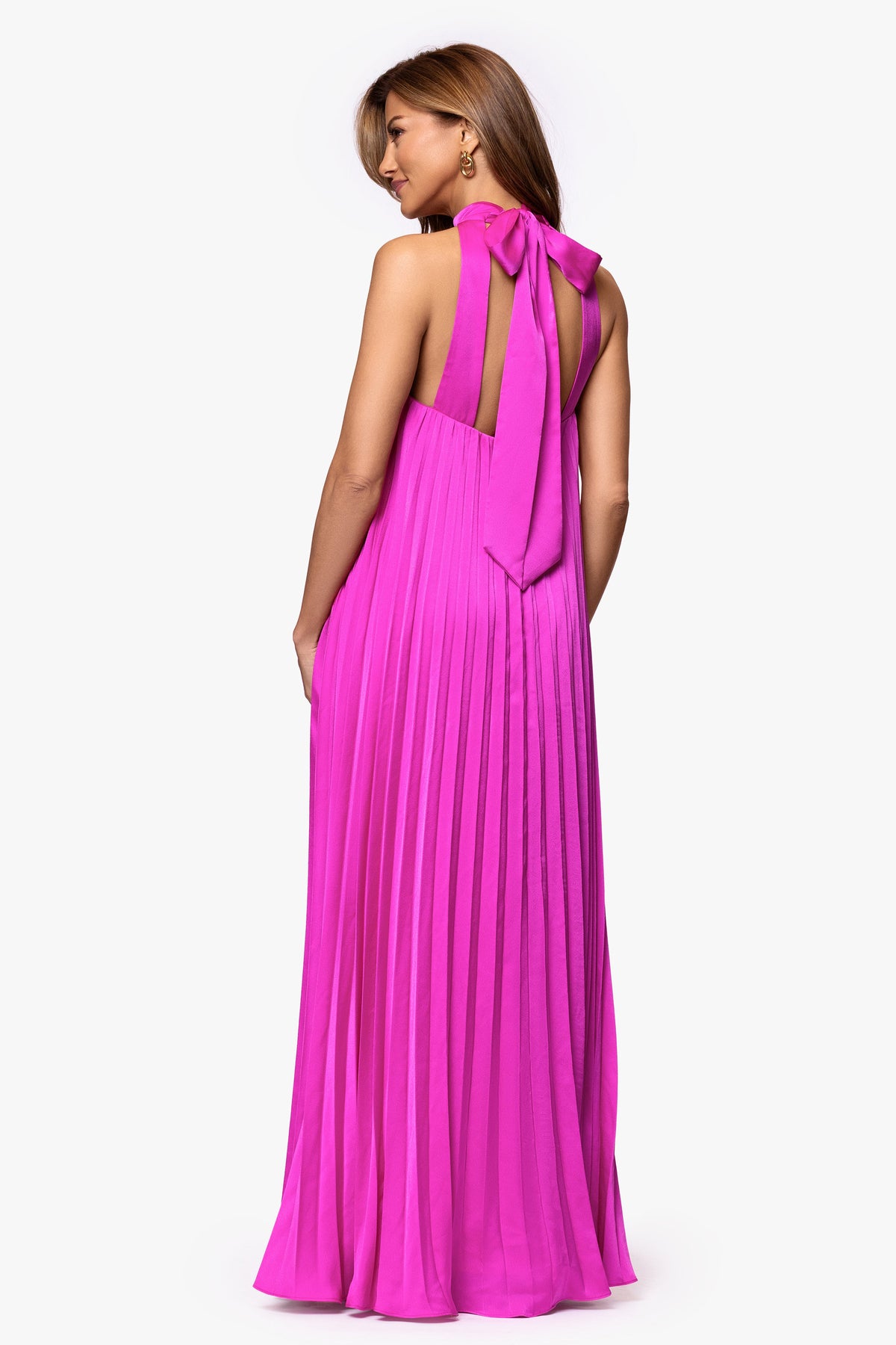 XSCAPE "Klaudine" Satin Mock Neck Dress
