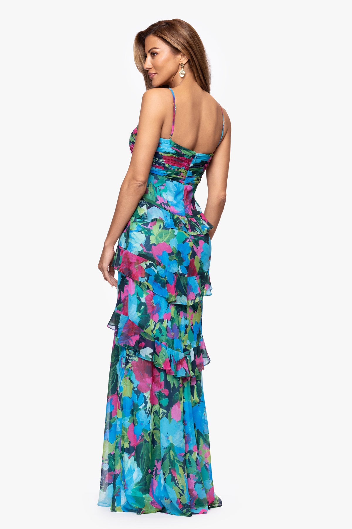 XSCAPE "Jayla" Print Chiffon Tiered Ruffle Dress
