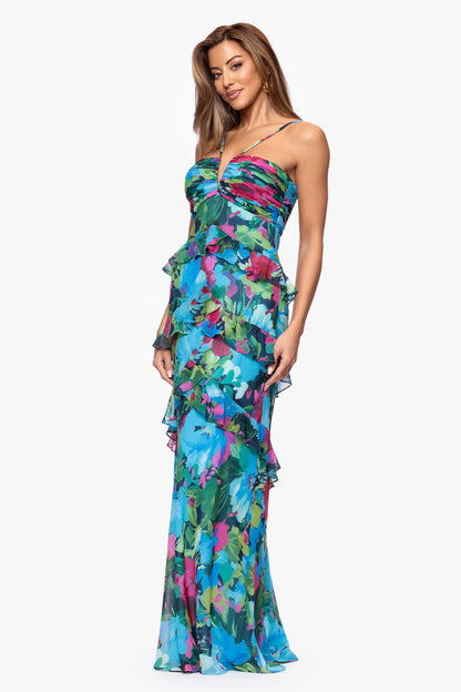 XSCAPE "Jayla" Print Chiffon Tiered Ruffle Dress