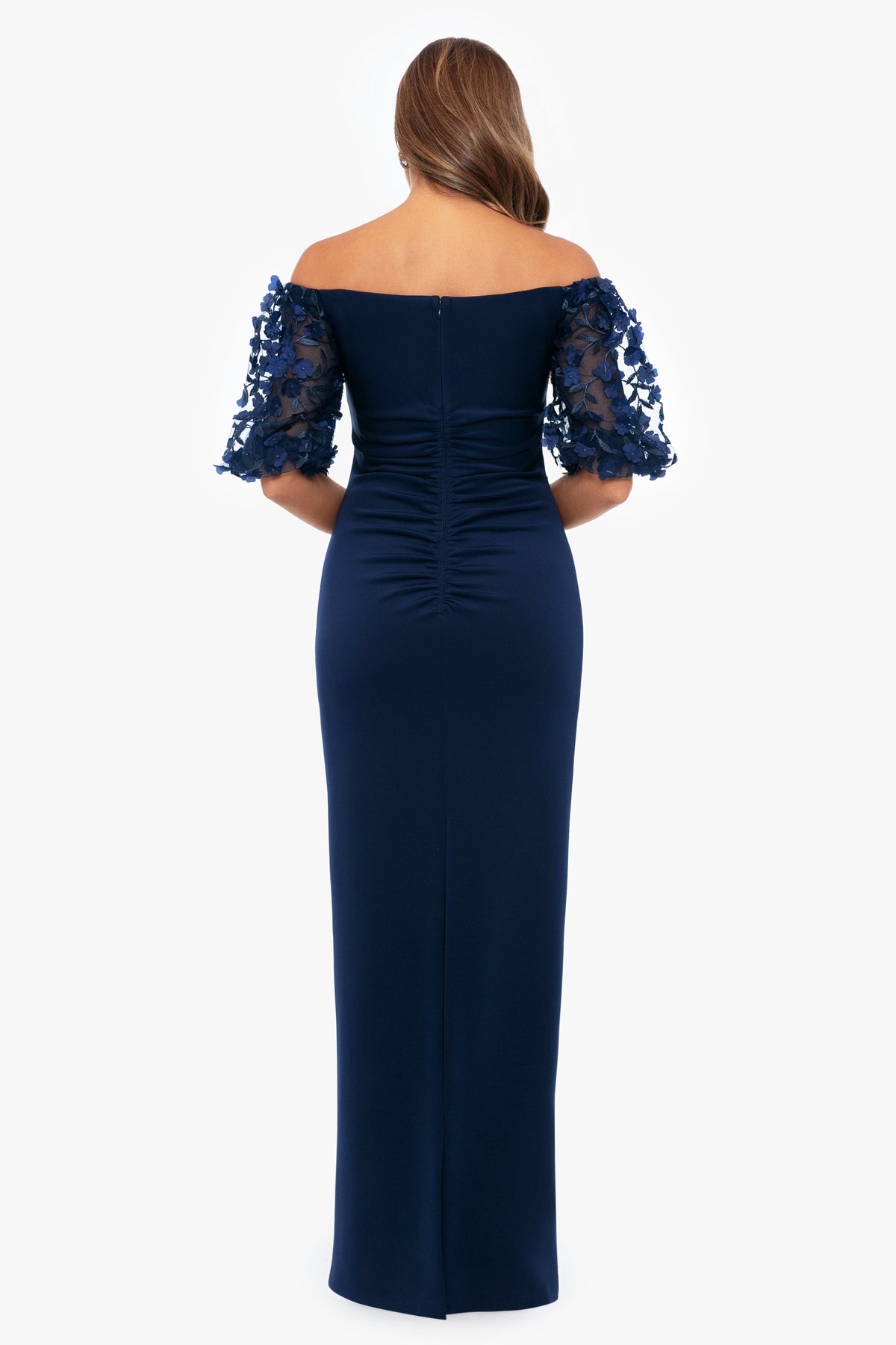 XSCAPE "Bernice" Techno Scuba 3D Floral Sleeve Dress