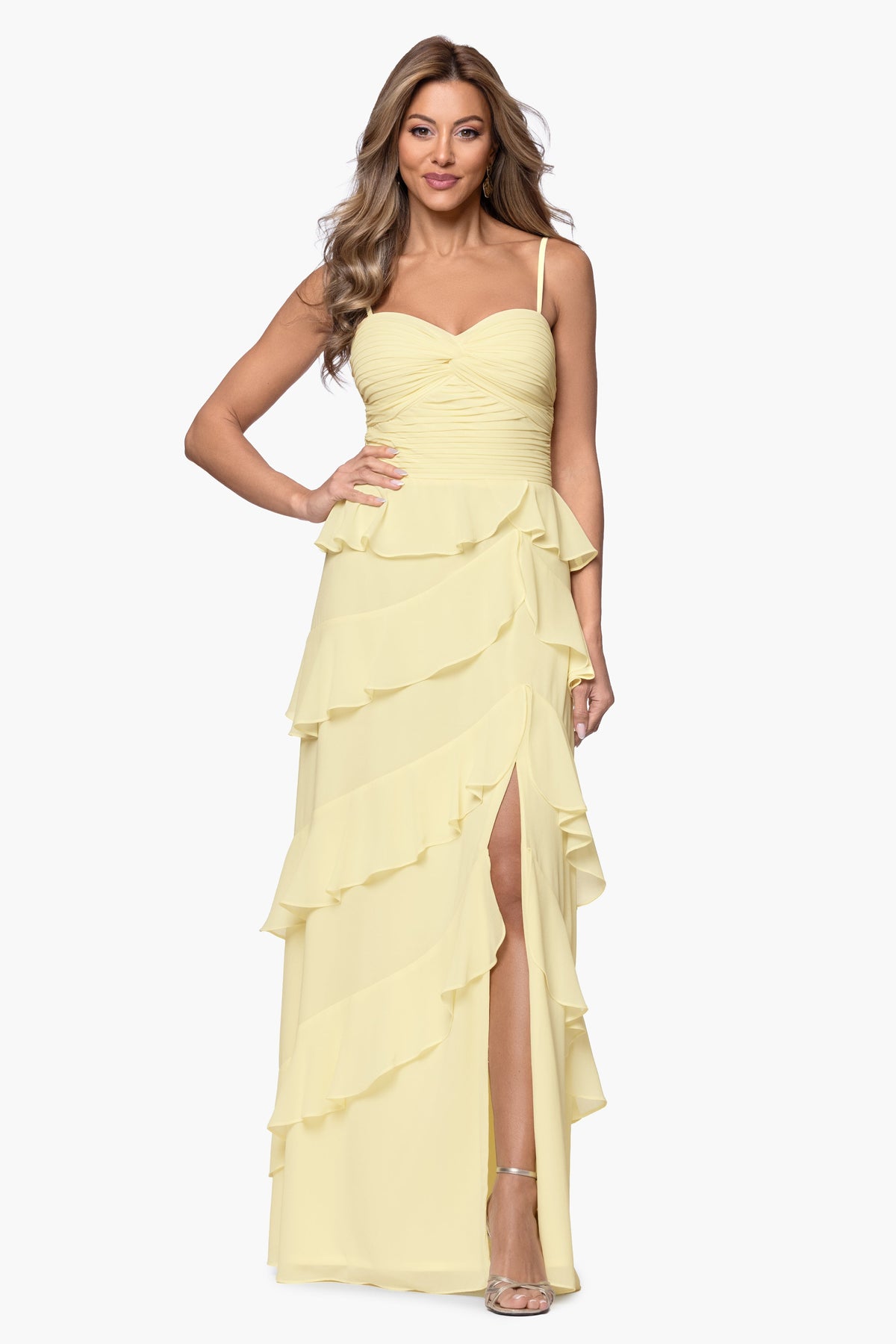 XSCAPE "Penny" Chiffon Tiered Ruffle Dress