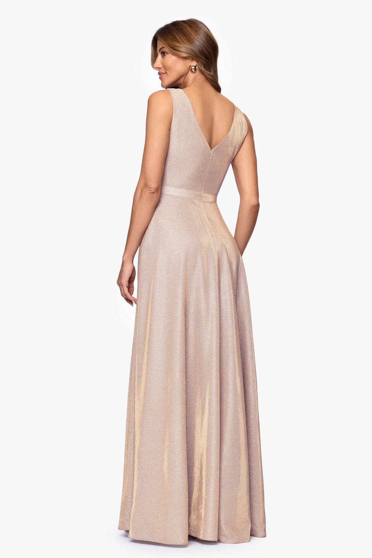 XSCAPE "Dawn" Galaxy Knit V-Neck Dress