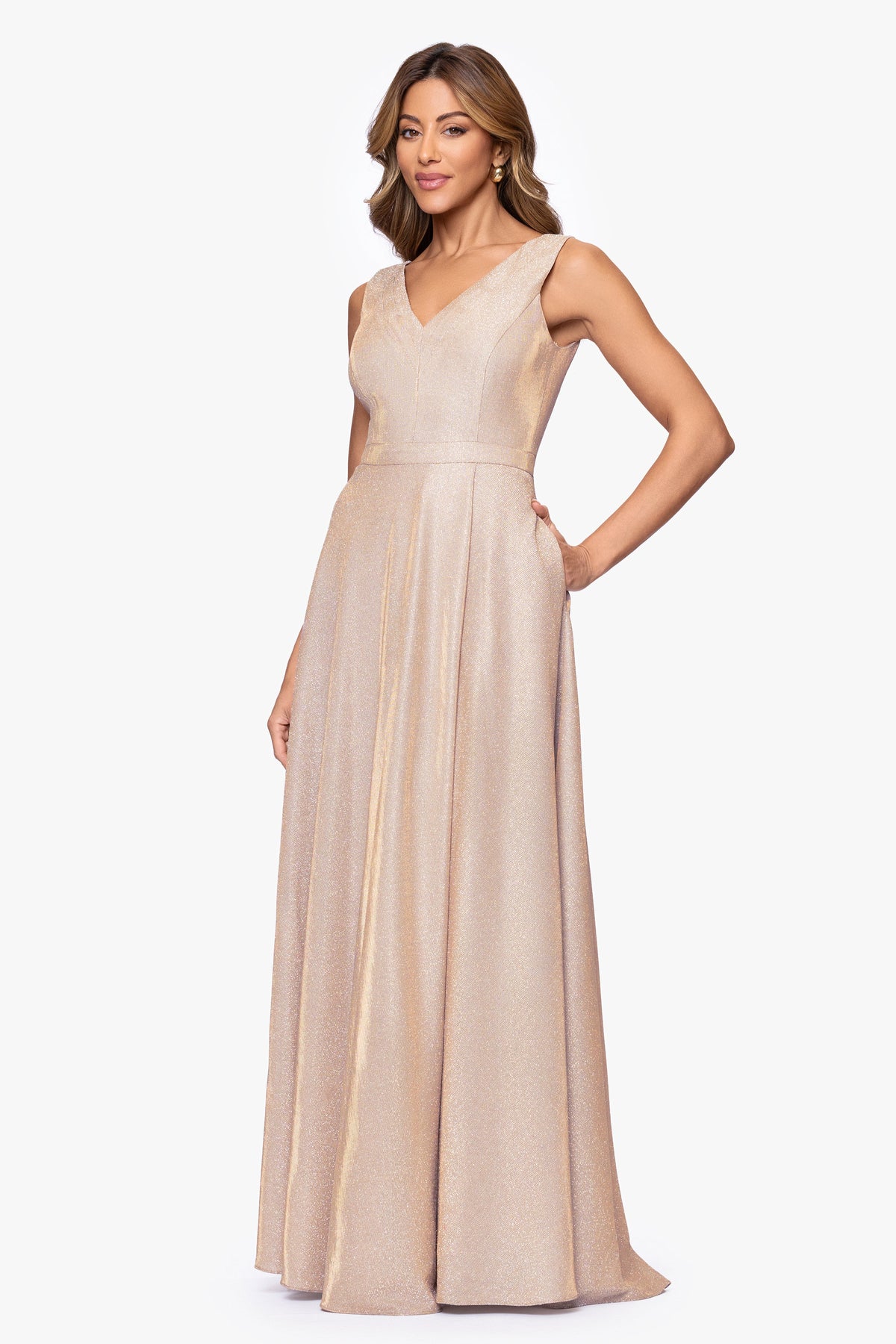 XSCAPE "Dawn" Galaxy Knit V-Neck Dress