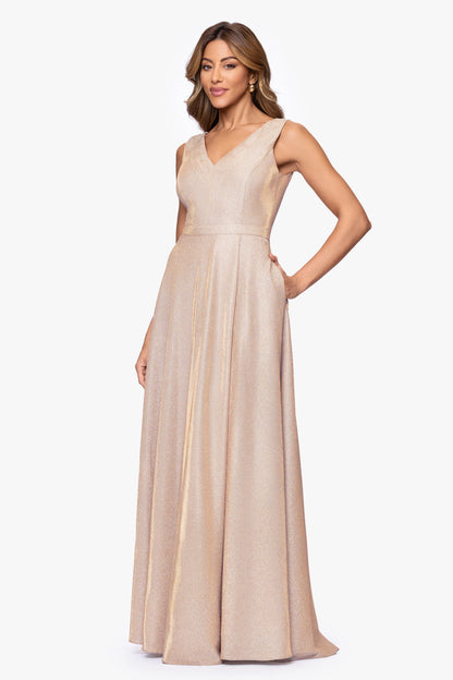 XSCAPE "Dawn" Galaxy Knit V-Neck Dress