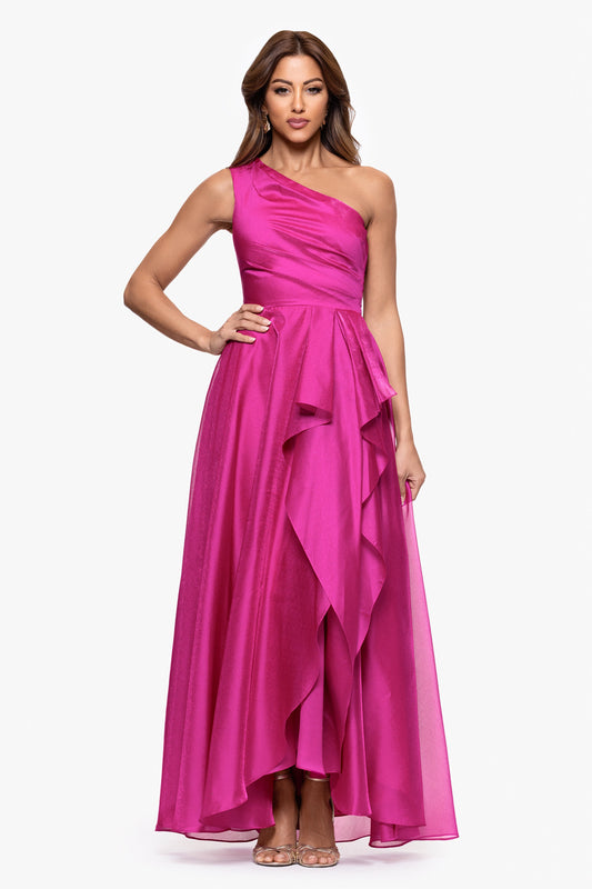 XSCAPE "Samantha" Organza One Shoulder Ruffle Dress
