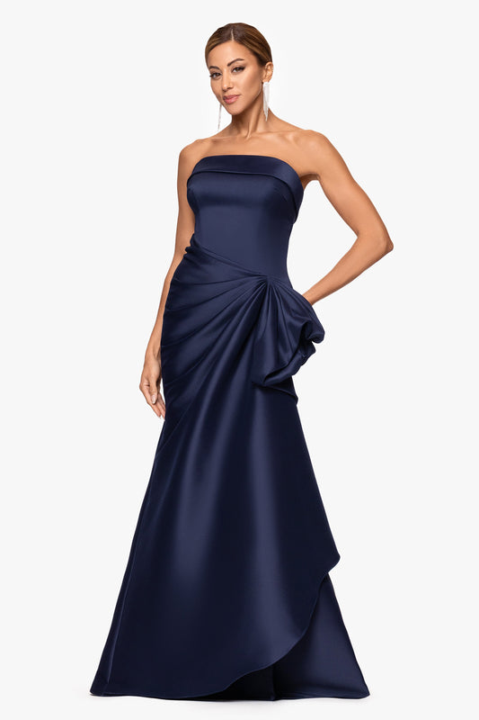 XSCAPE "Diana" Mikado Strapless Rouched Dress