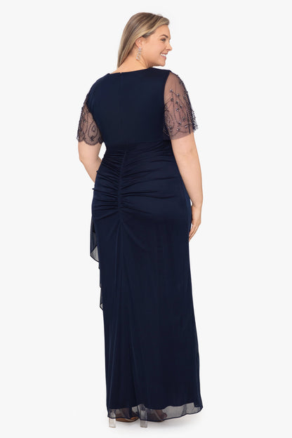 XSCAPE Plus "Janice" Jersey Embellished Sleeve Dress