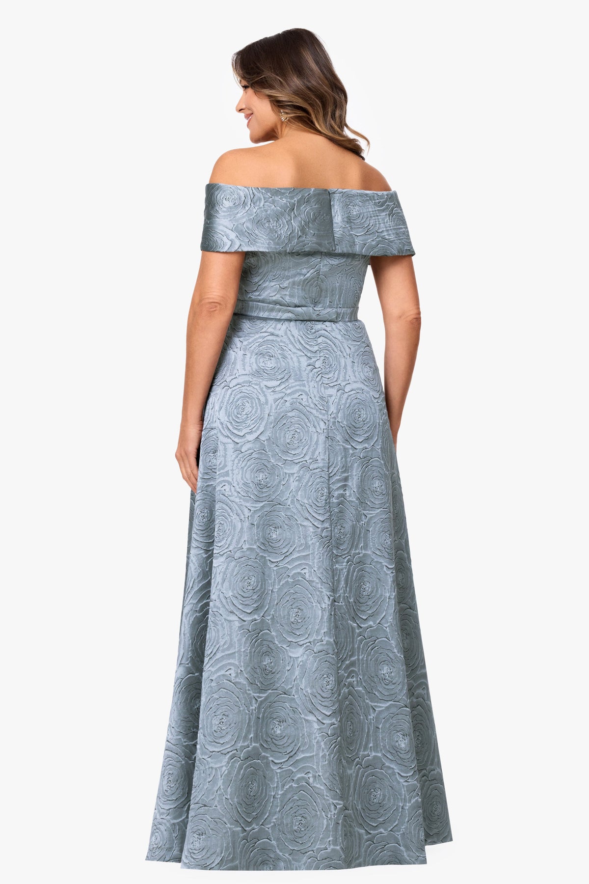 XSCAPE Plus "Gloria" Brocade Off The Shoulder Dress
