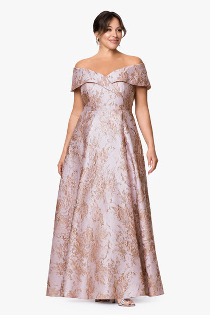 XSCAPE Plus "Daphne" Brocade Off Shoulder Dress