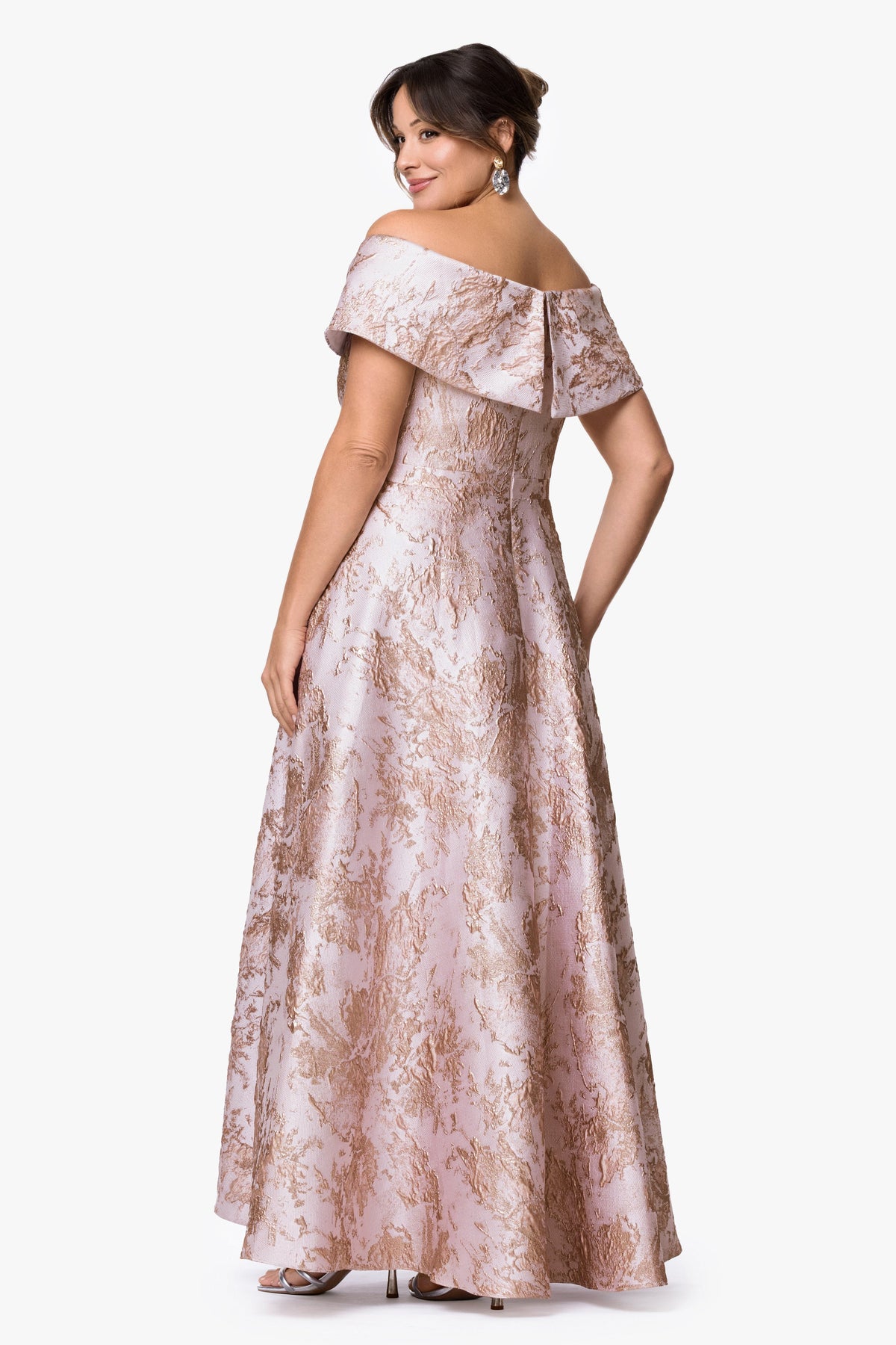 XSCAPE Plus "Daphne" Brocade Off Shoulder Dress