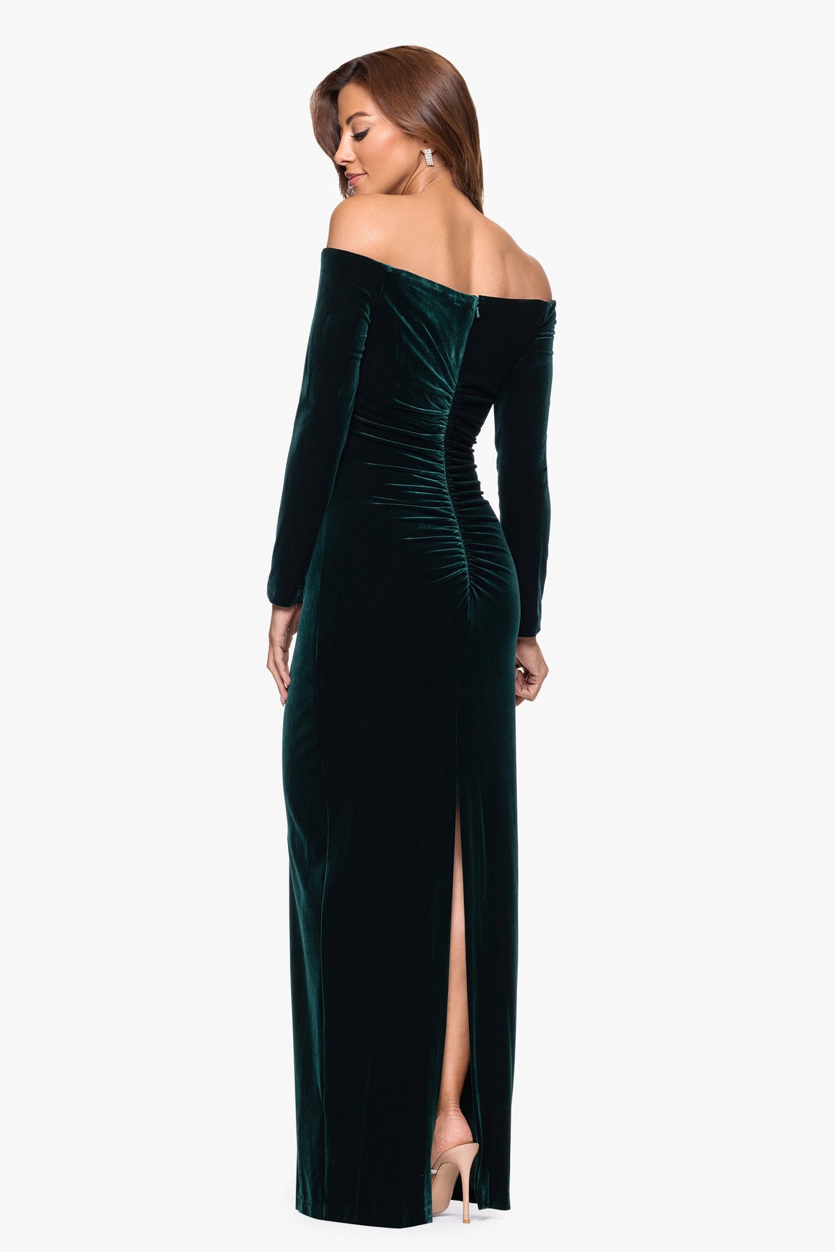 XSCAPE Petite "Christy" Off the Shoulder Velvet Dress