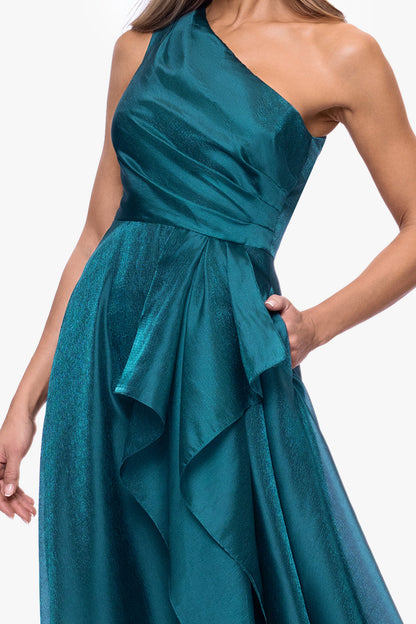 XSCAPE Petite "Samantha" Organza One Shoulder Ruffle Dress