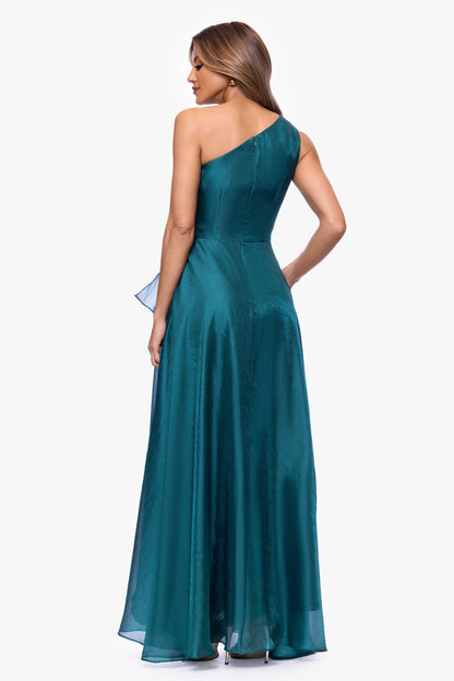 XSCAPE Petite "Samantha" Organza One Shoulder Ruffle Dress