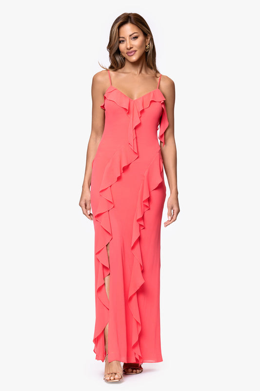 XSCAPE Petite "Summer" Chiffon Ruffle Dress