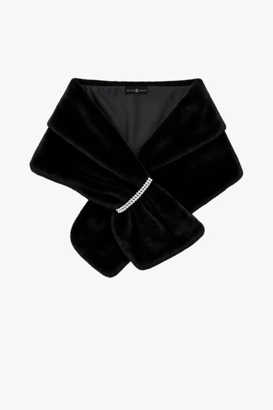 XSCAPE "Betty" Faux Fur Pearl Trim Shawl Wrap