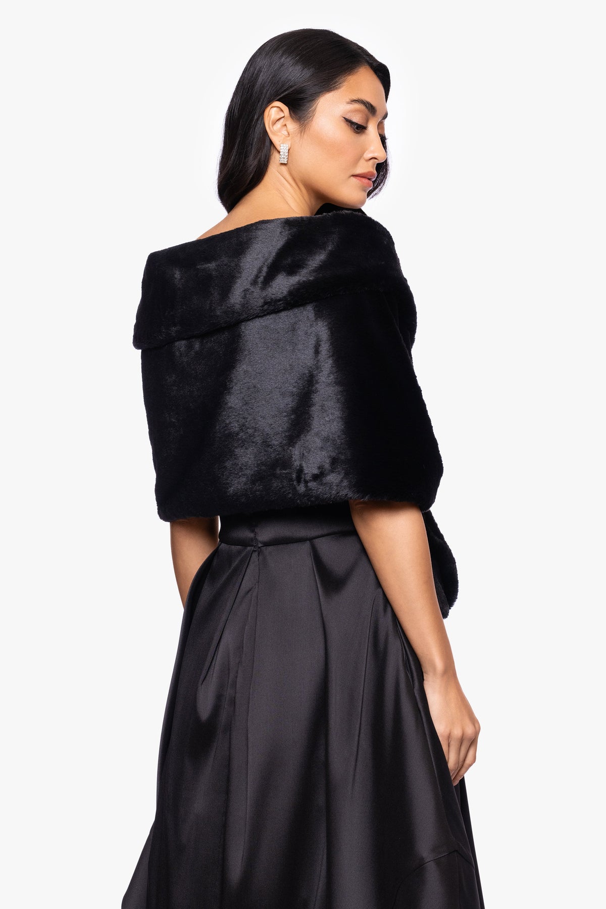 XSCAPE "Betty" Faux Fur Pearl Trim Shawl Wrap
